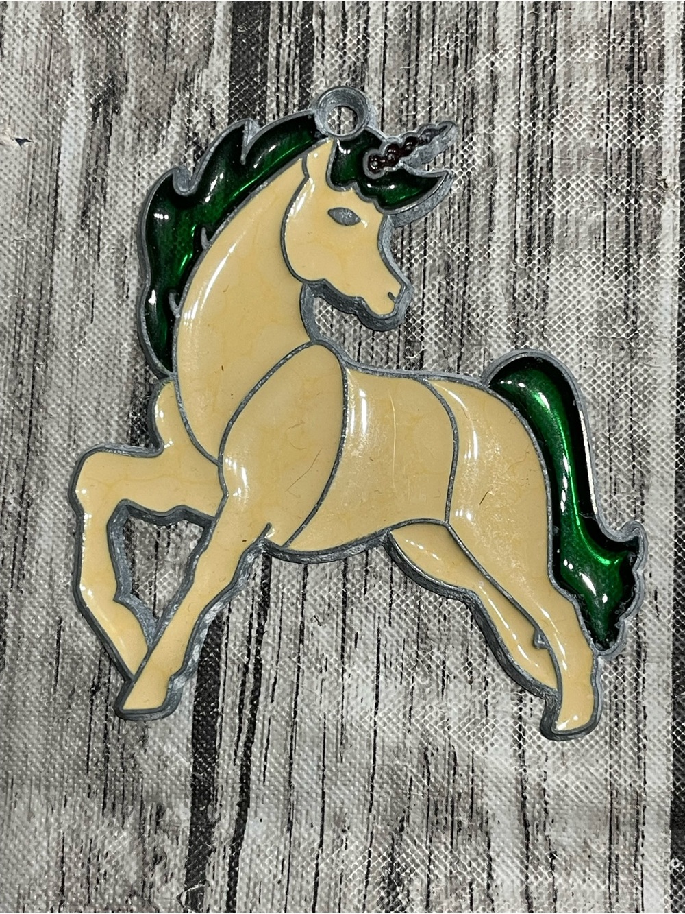 Vintage 3.5” Unicorn Stained Glass Window Light Catcher Excellent Condition